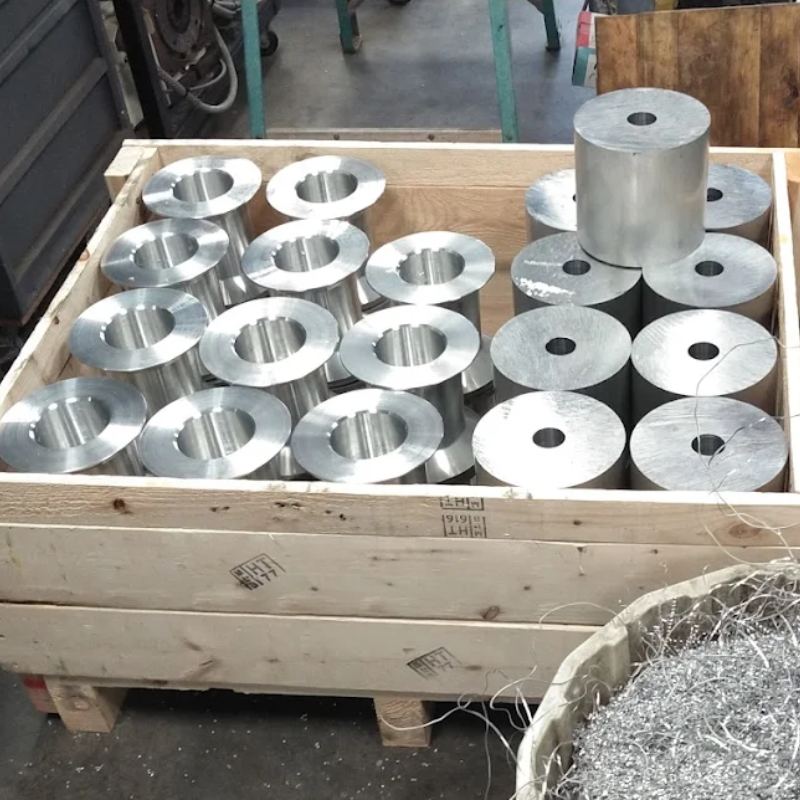 Aluminum capstans in pine box for shipping