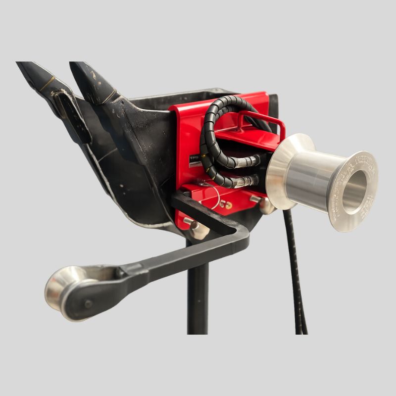 Closeup of capstan winch with extension arm
